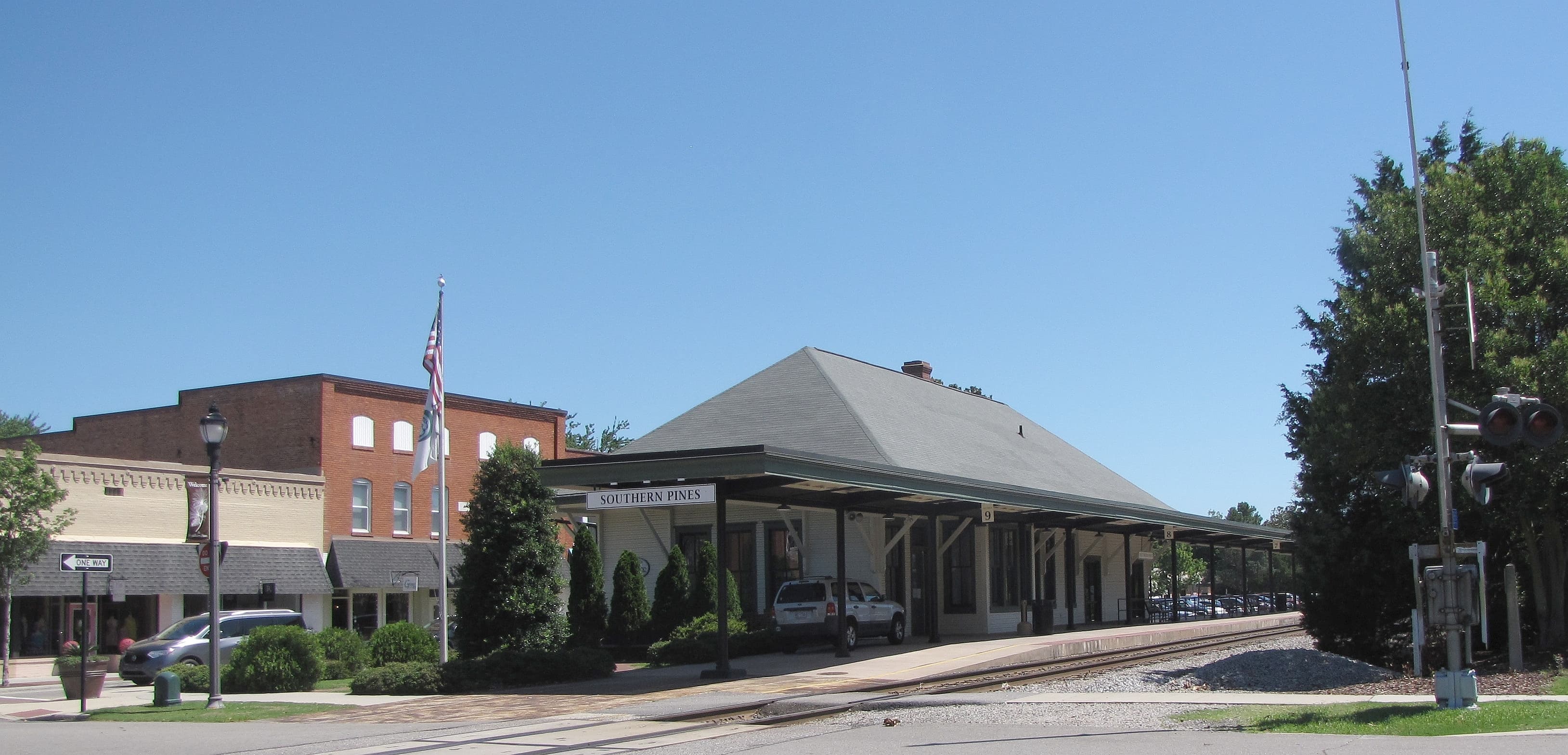 Downtown Southern Pines, North Carolina streetscape with local businesses